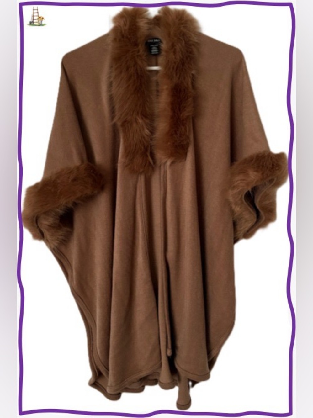 Wild Stitch-Brown Faux-Fur Trim Women's Cape Sweater